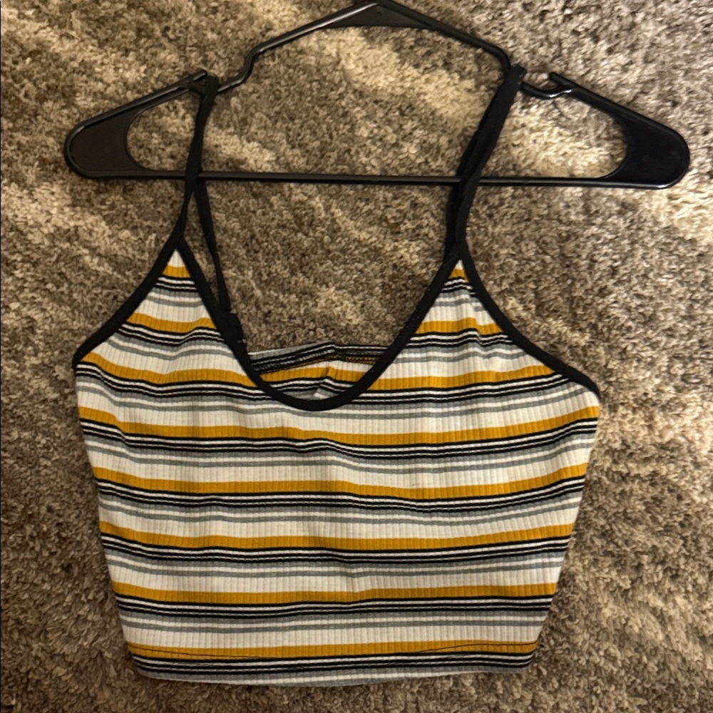 SHEIN Yellow and Black Striped Crop Top